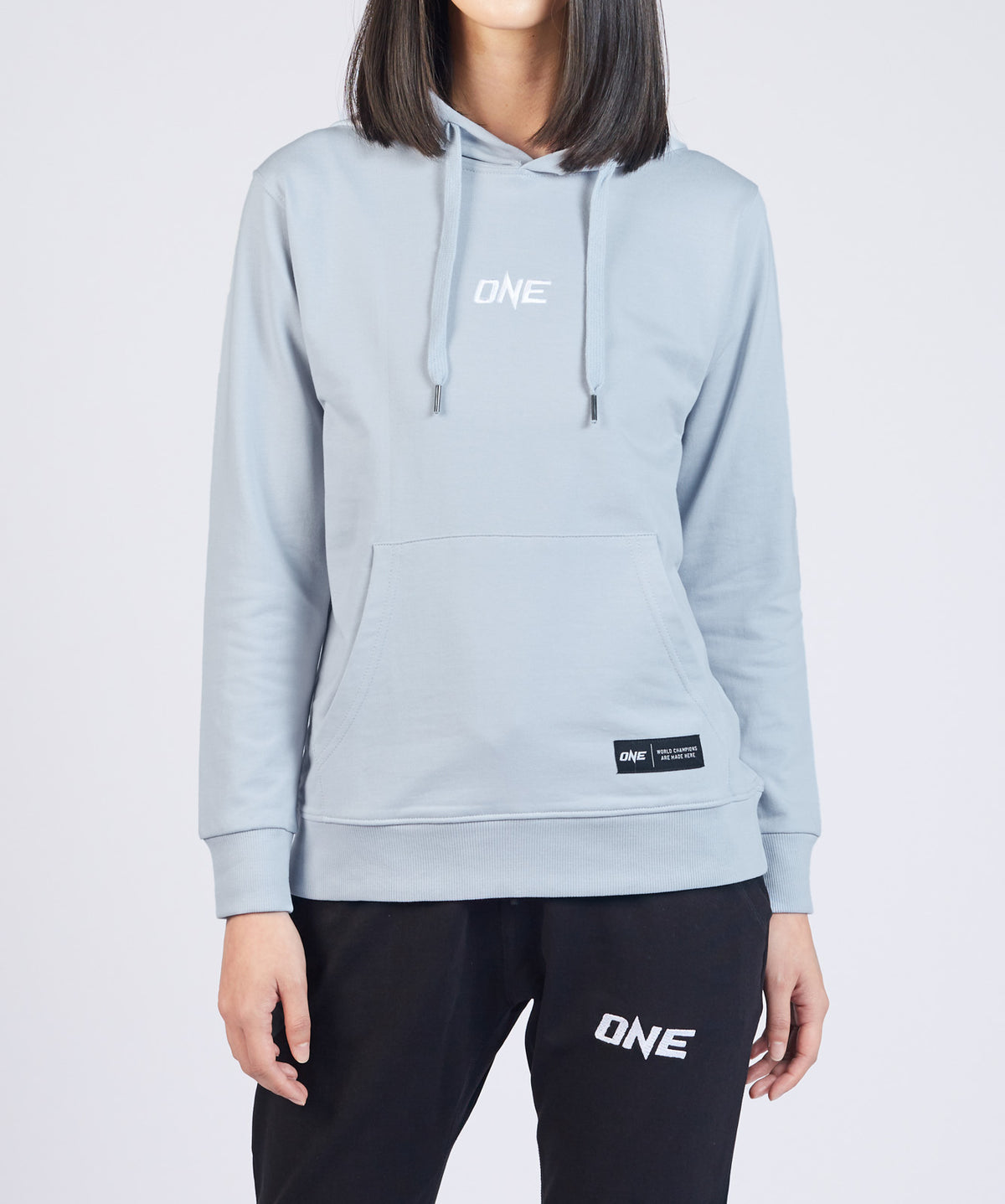 เสื้อฮู้ดคอกลมโลโก้ Signature ONE (สีสตีลบลู)
