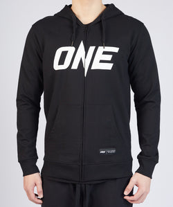 เสื้อฮู้ดมีซิป โลโก้ ONE (สีดำ)